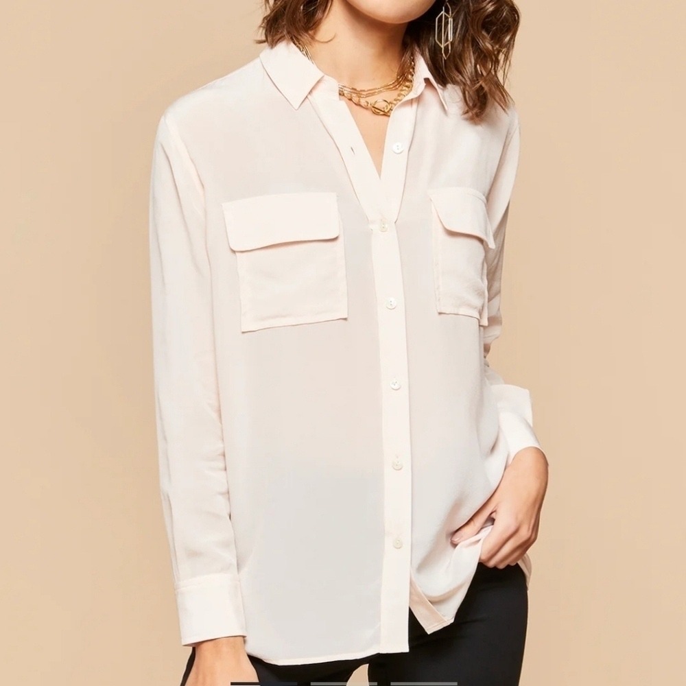 Spartina 449 Womens 100% Silk Button Down Shirt Peach Long Sleeve Blouse Size M